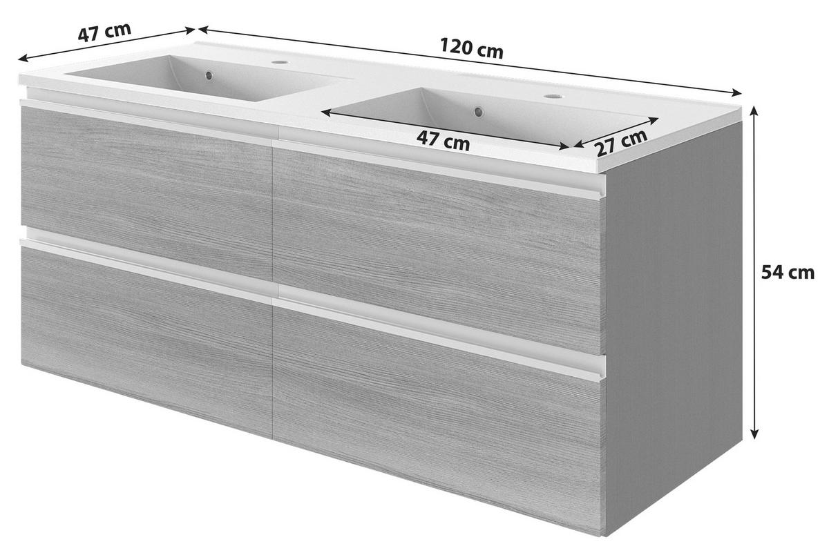 TVÄTTSTÄLL MED KOMMOD 120 cm  - vit/aluminiumfärg, Basics, metall/trämaterial (120cm) - Held