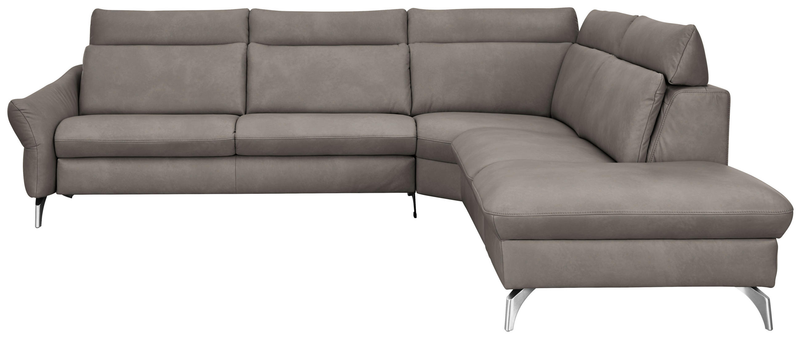 ECKSOFA in Echtleder Graubraun  - Edelstahlfarben/Graubraun, Konventionell, Leder/Metall (296/242cm) - Himolla Komfortklass