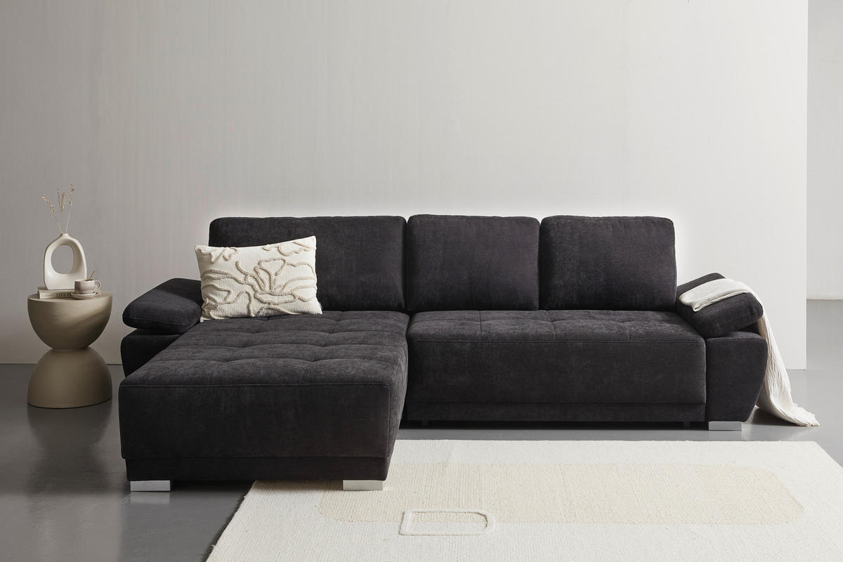 ECKSOFA Chenille Schwarz  - Silberfarben/Schwarz, Konventionell, Holz/Textil (187/293cm) - Carryhome