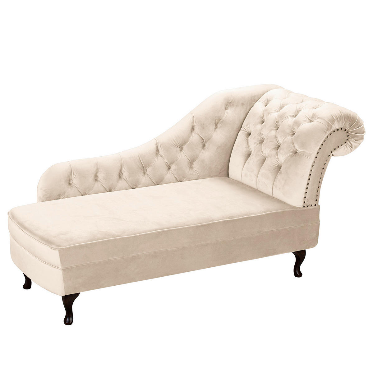 RÉCAMIERE Samt Creme  - Creme/Braun, Design, Holz/Textil (185/93/75cm) - Livetastic