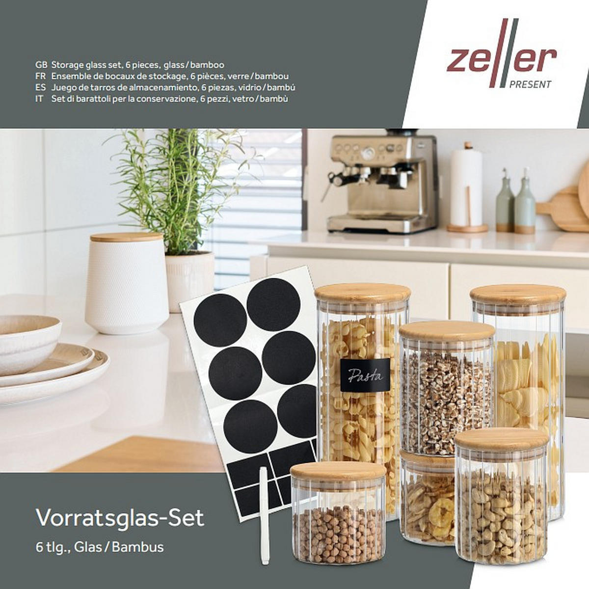 VORRATSGLÄSERSET 6-teilig  - Transparent/Naturfarben, Basics, Glas/Holz (27,5/27,5/28cm) - Zeller Present