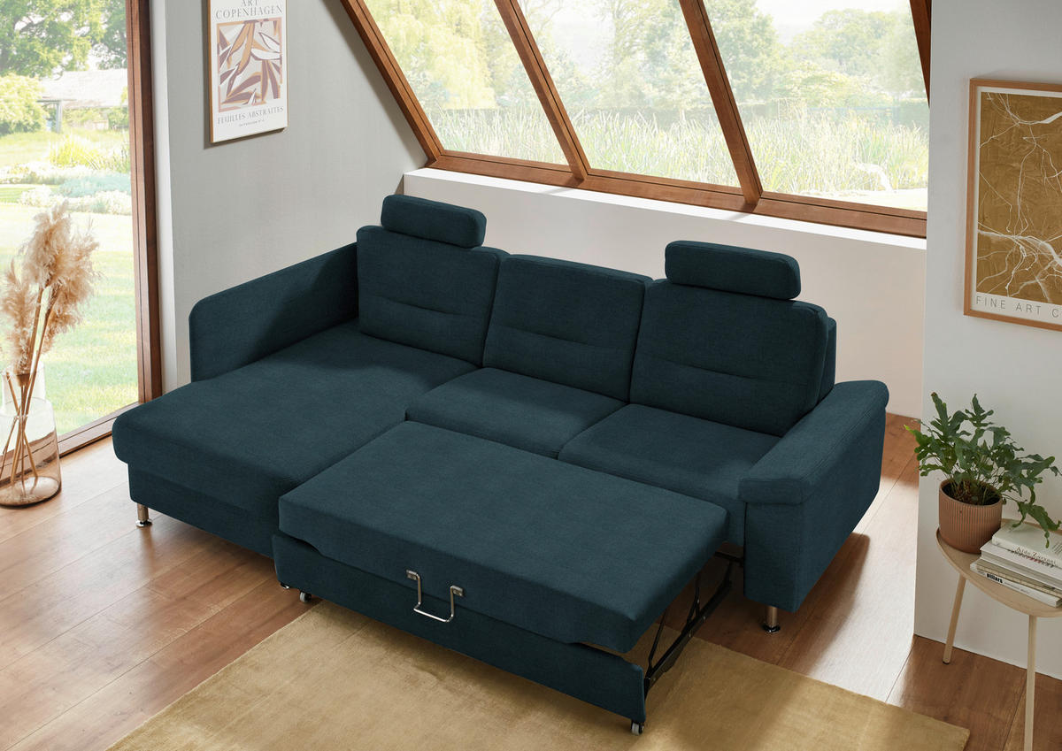 ECKSOFA Flachgewebe Opal  - Opal/Alufarben, Konventionell, Textil/Metall (160/244cm) - Beldomo Comfort