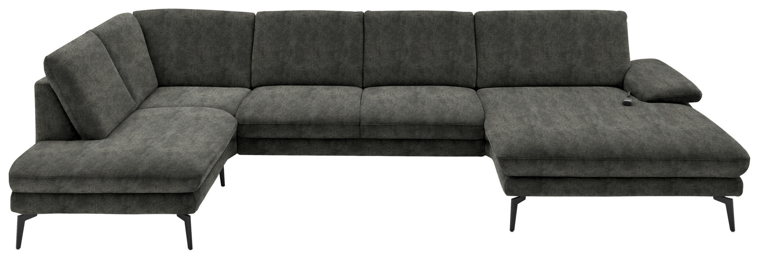 WOHNLANDSCHAFT in Velours Dunkelgrau  - Dunkelgrau/Schwarz, Design, Textil/Metall (208/344/180cm) - Dieter Knoll