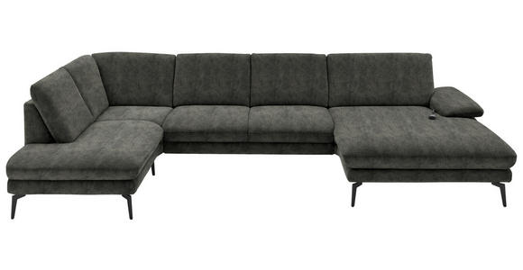 WOHNLANDSCHAFT  in Velours Dunkelgrau  - Dunkelgrau/Schwarz, Design, Textil/Metall (208/344/180cm) - Dieter Knoll