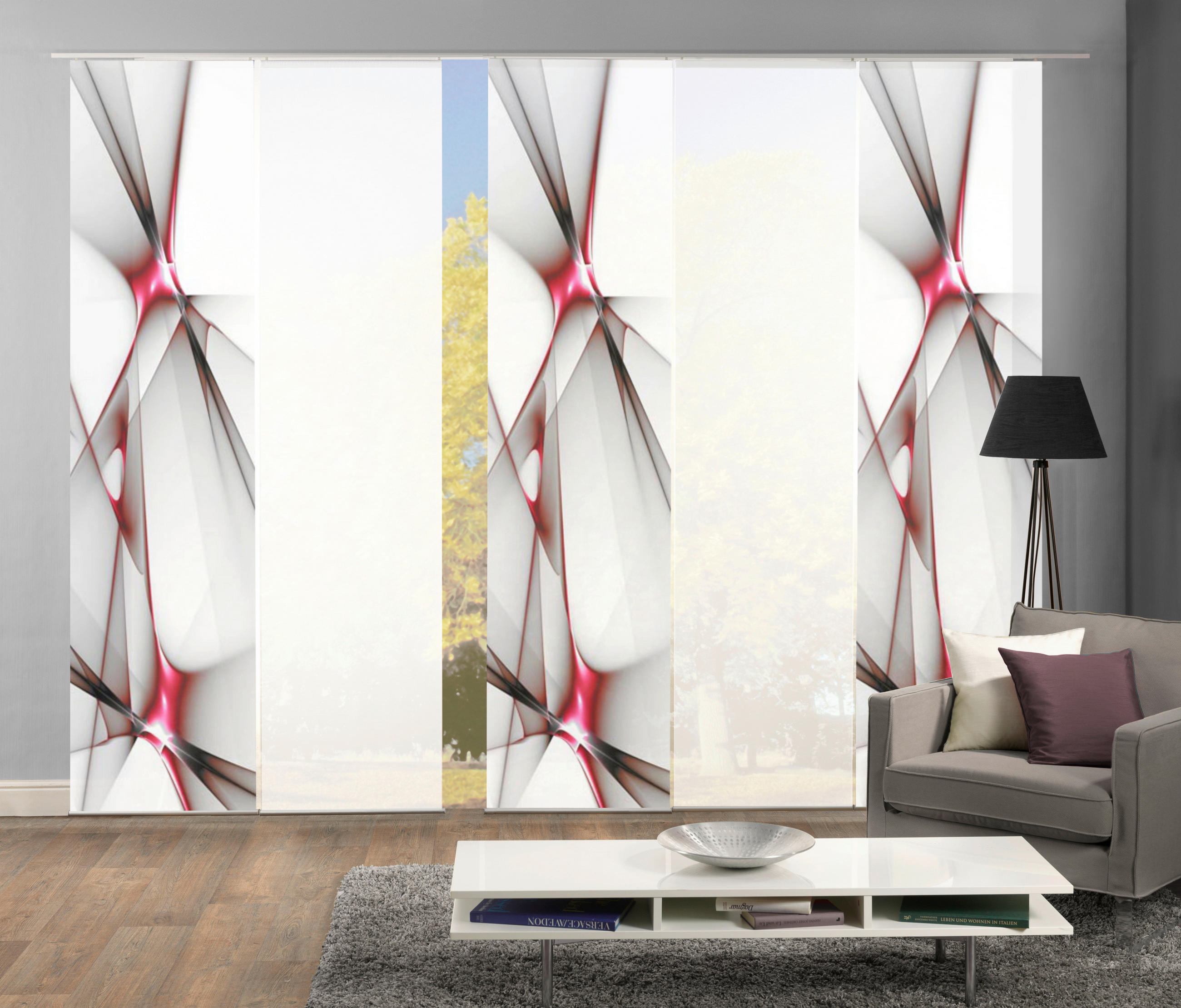 Flächenvorhang 5-Tlg. Franklin B: 60 cm, Rot/Schwarz