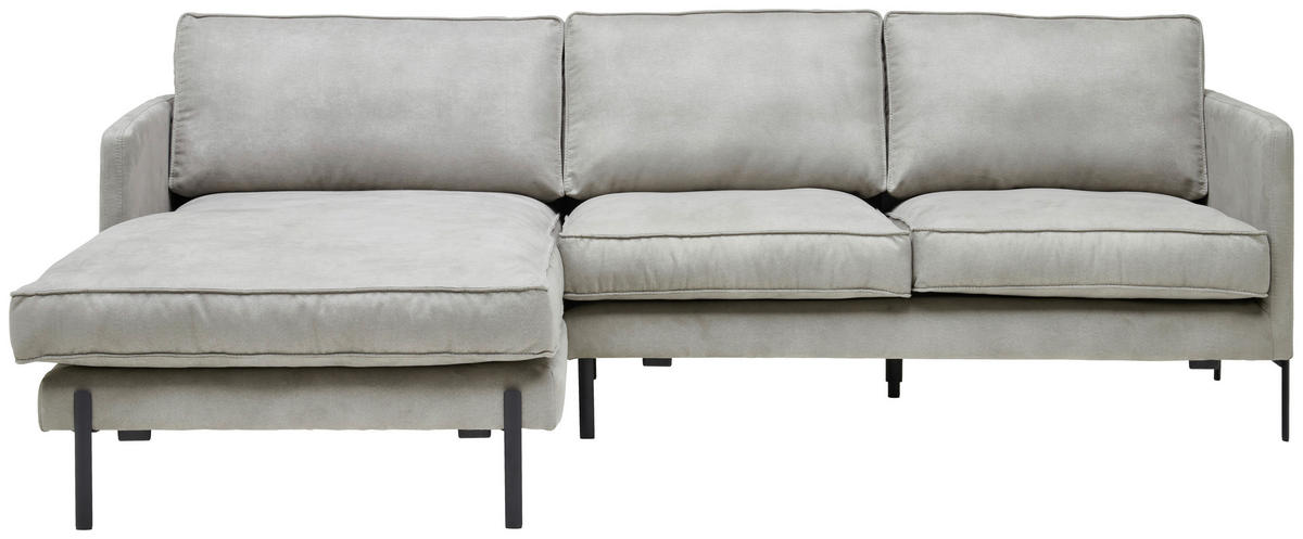 ECKSOFA Hellgrau Flachgewebe  - Hellgrau/Schwarz, Trend, Textil/Metall (154/232cm) - Livetastic