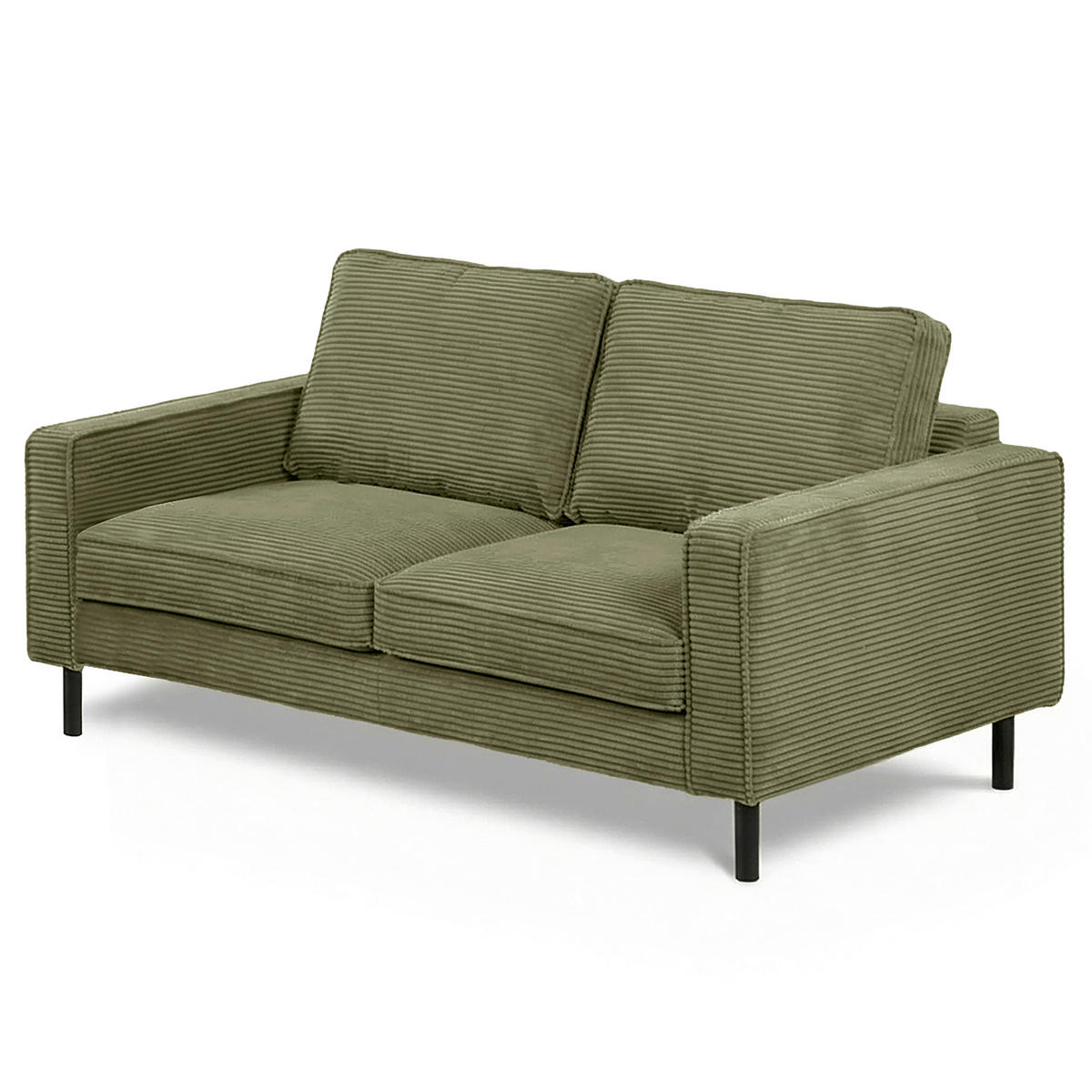 2,5-SITZER  in Cord Olivgrün Modern  - Schwarz/Olivgrün, Design, Textil/Metall (168/85/92cm) - Livetastic