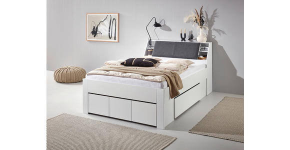 STAURAUMBETT 140/200 cm in Weiß - Weiß/Grau, KONVENTIONELL, Holzwerkstoff/Textil (140/200cm) - Carryhome