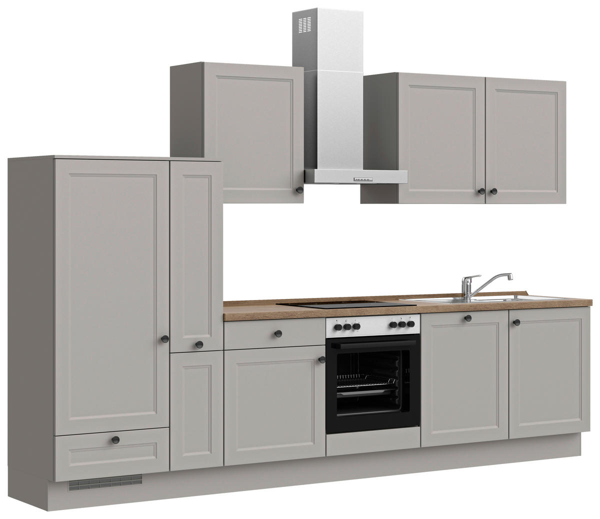 KÜCHENBLOCK 330 cm   in Grau, Eiche dunkel  - Eiche dunkel/Schwarz, MODERN, Holzwerkstoff/Metall (330cm) - Nobilia