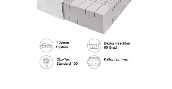 KALTSCHAUMMATRATZE ORTHO STAR MED KS 90/200 cm Höhe ca. 21 cm - Weiß, KONVENTIONELL, Textil (90/200cm) - Novel