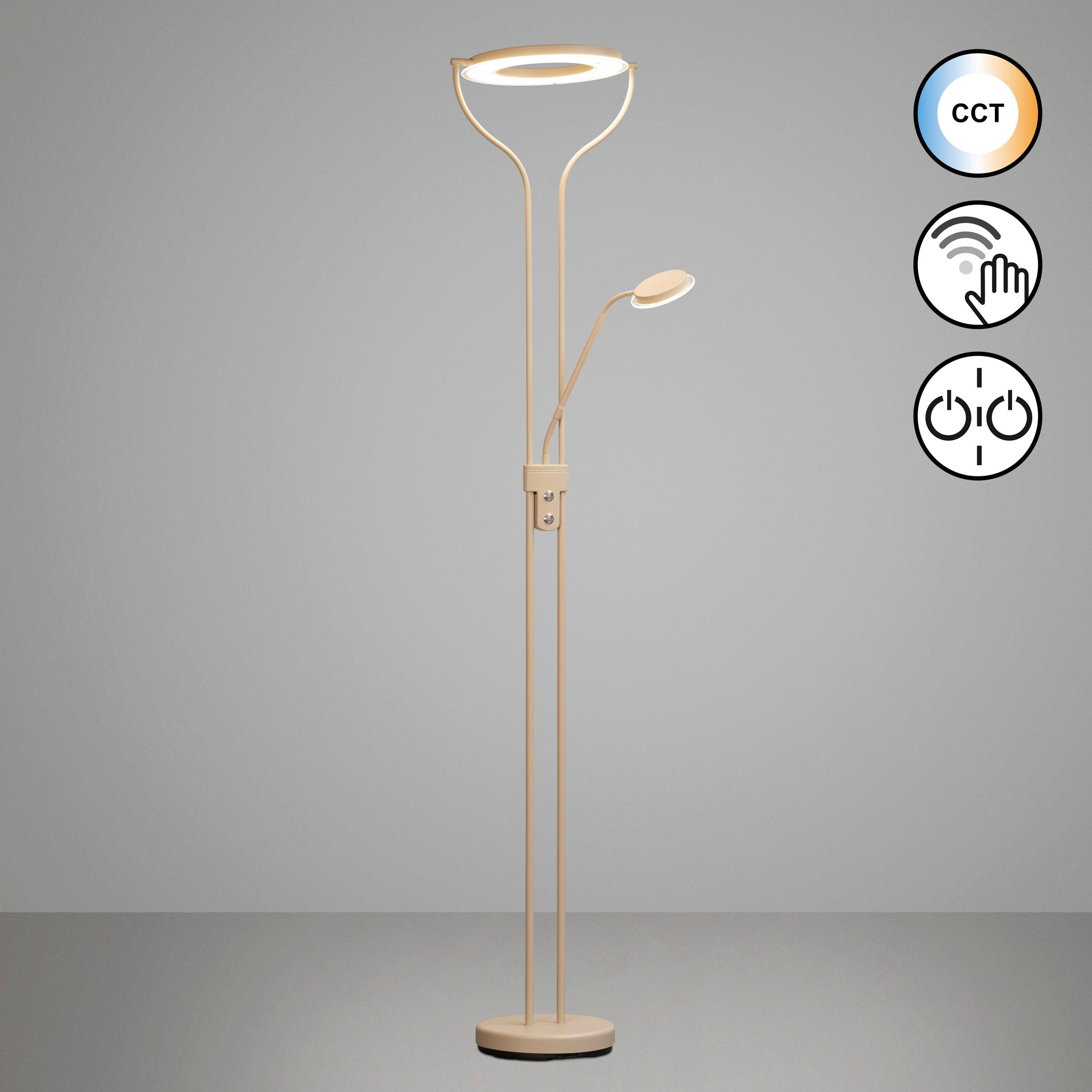 LED-STEHLEUCHTE - Sandfarben, Design, Metall (36/47/180cm) - Fischer & Honsel