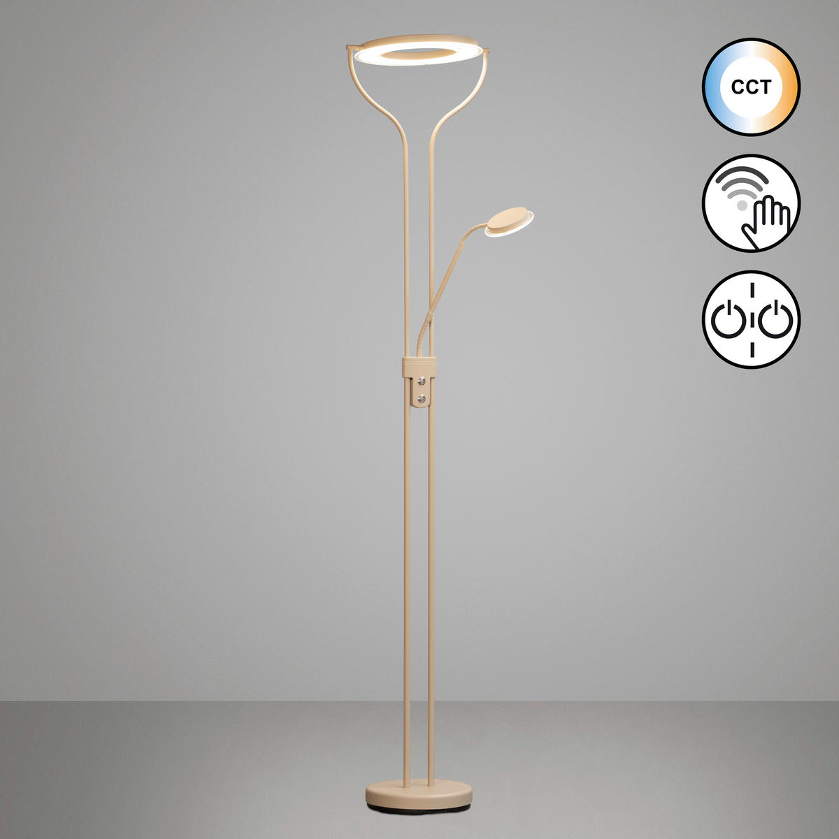 LED-STEHLEUCHTE Sorento 36/47/180 cm   - Sandfarben, Design, Metall (36/47/180cm) - Fischer & Honsel
