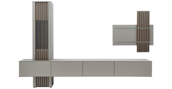 WOHNWAND 330/226/47 cm in Grau, Nussbaumfarben - Nussbaumfarben/Grau, Design, Glas/Holzwerkstoff (330/226/47cm) - Ambiente
