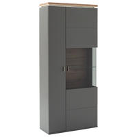 VITRINE Neapel Neapel Grau, Eiche Wotan  90/208/37 cm  - Eiche Wotan/Grau, Design, Glas/Holzwerkstoff (90/208/37cm) - Stylife