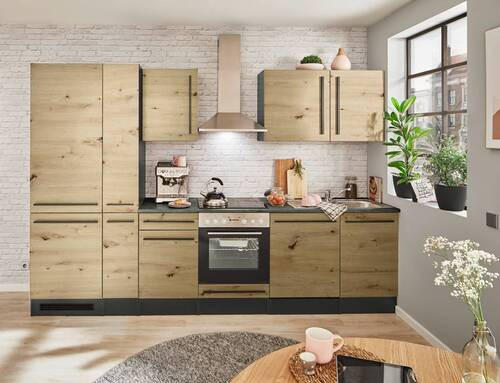 KÜCHENBLOCK 310 cm in Anthrazit, Eiche Artisan - Anthrazit/Schwarz, LIFESTYLE, Holzwerkstoff/Kunststoff (310cm) - MID.YOU