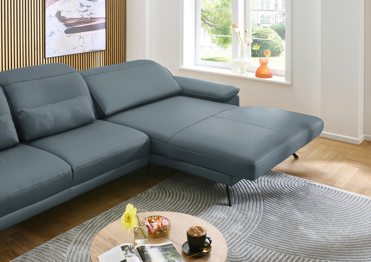ECKSOFA in Echtleder Grau  332/193 cm  - Schwarz/Grau, Design, Leder/Metall (332/193cm) - Dieter Knoll