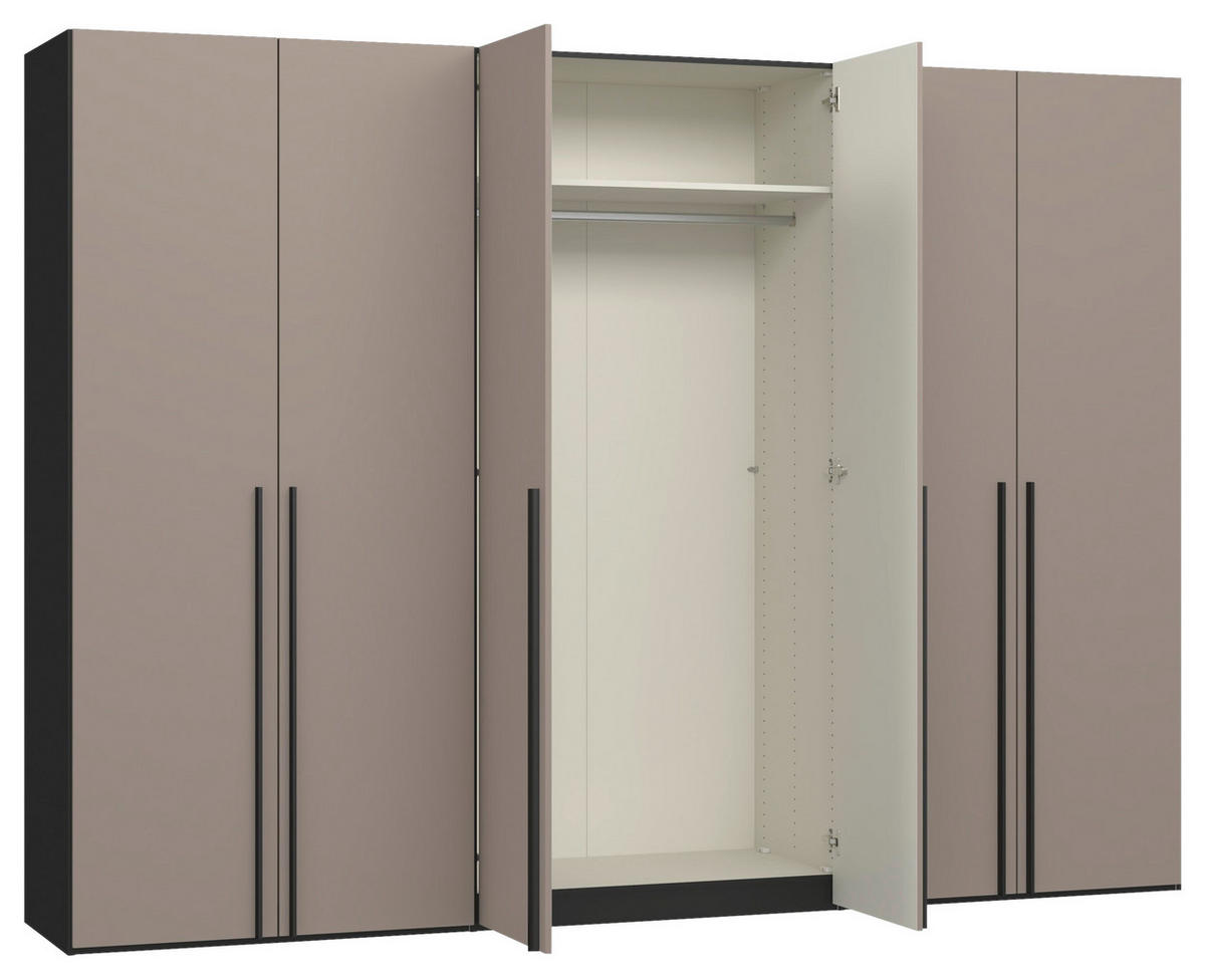 DREHTÜRENSCHRANK 303/220/59 cm,  in Schwarz, Hellbraun, 6-türig  - Hellbraun/Schwarz, Design, Glas/Holzwerkstoff (303/220/59cm) - Jutzler