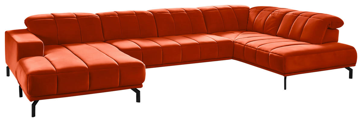 WOHNLANDSCHAFT Orange Velours  - Schwarz/Orange, Design, Textil/Metall (195/383/219cm) - Beldomo Style