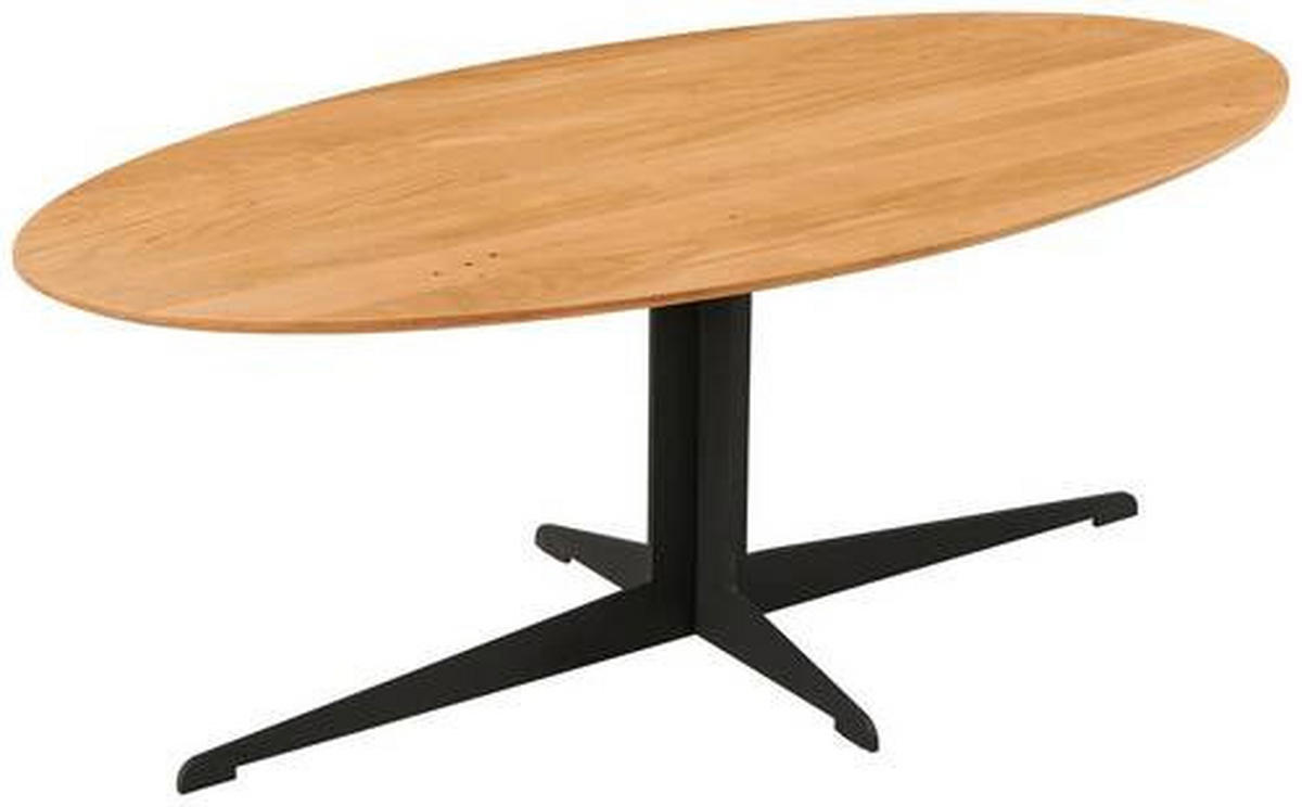 COUCHTISCH Eiche massiv oval Naturfarben, Schwarz  - Schwarz/Naturfarben, Design, Holz/Metall (120/44.5/60cm) - Livetastic