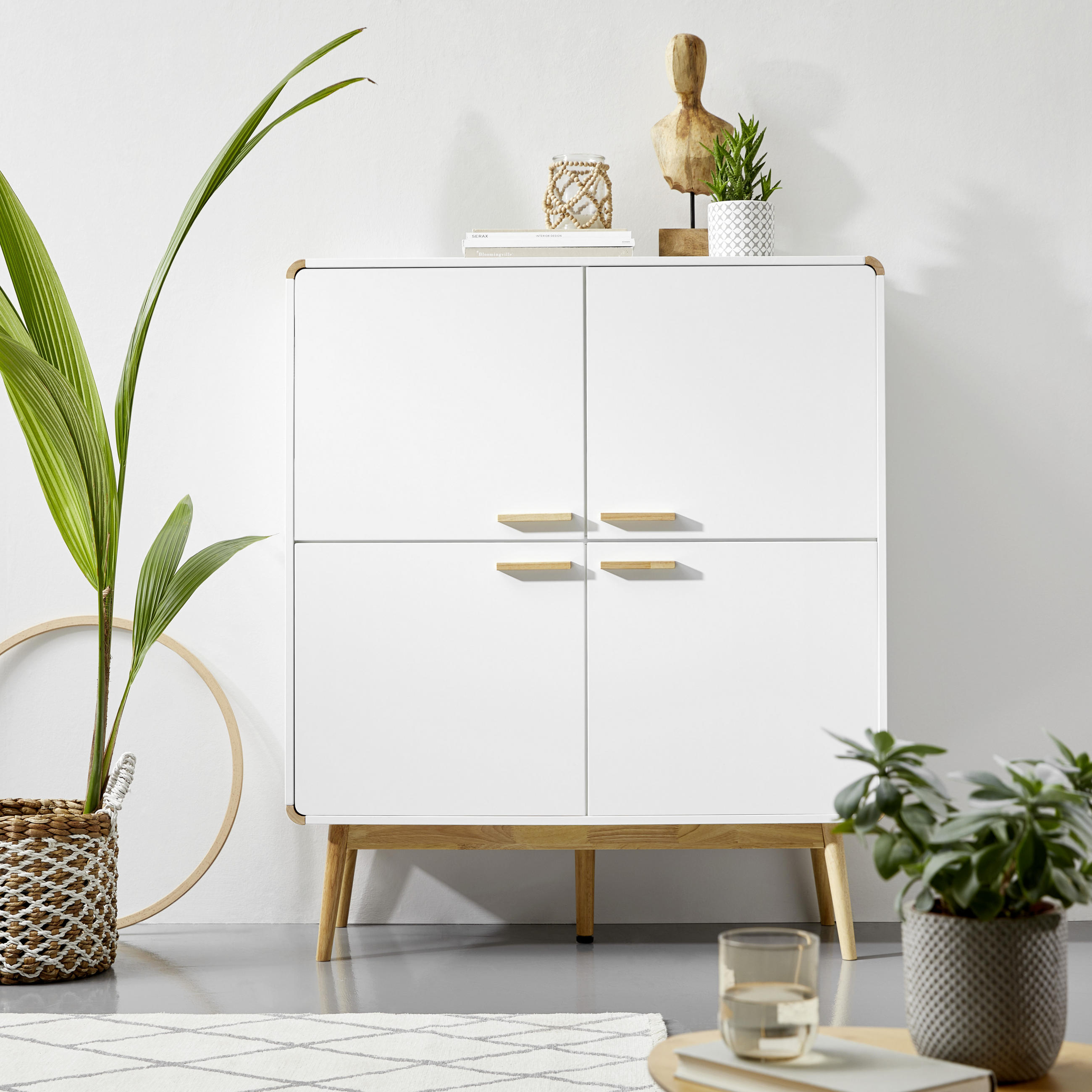 VYSOKÁ KOMODA, kaučukové drevo, prírodná farba, biela, 104/123/40 cm - biela/prírodná farba, Design, drevo/kompozitné drevo (104/123/40cm) - MID.YOU