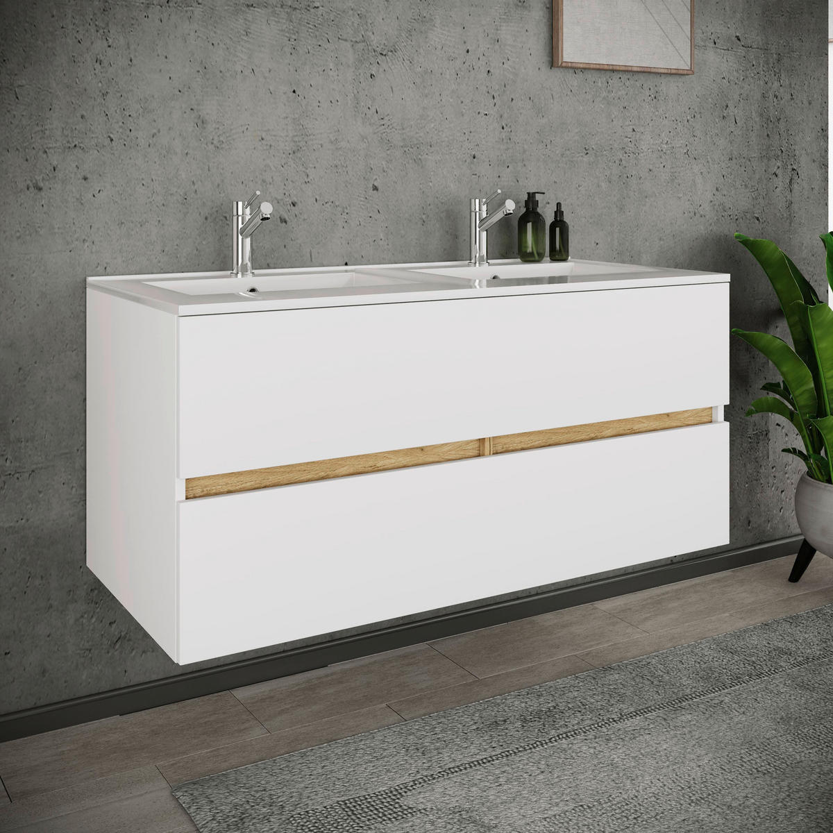 BADEZIMMER 2-teilig  in  - Honigeiche/Weiß, Trend, Keramik/Holzwerkstoff (112/51/47cm) - MID.YOU