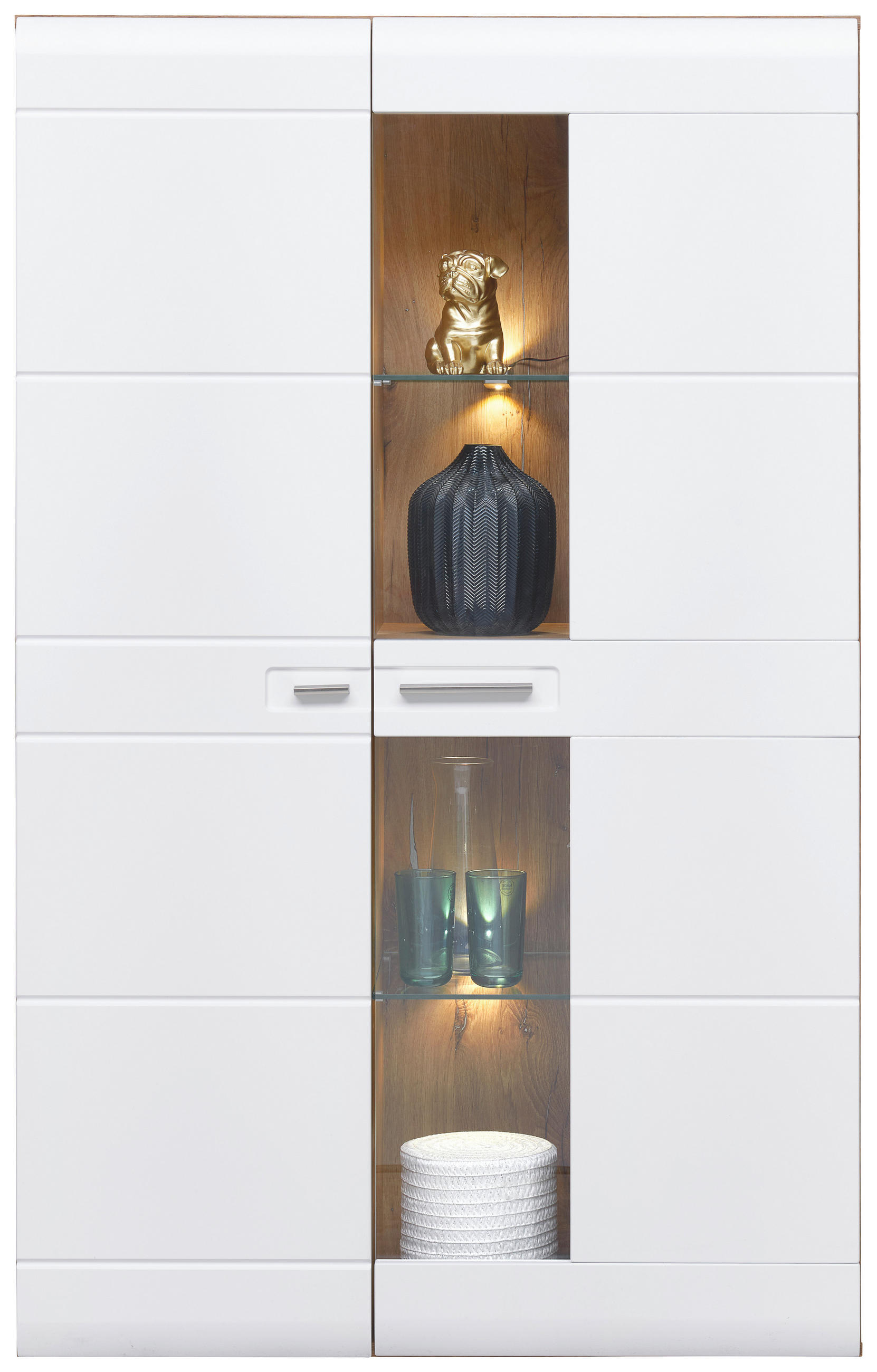 Vitrine Auris B: 95 cm Eiche Dekor/Weiß