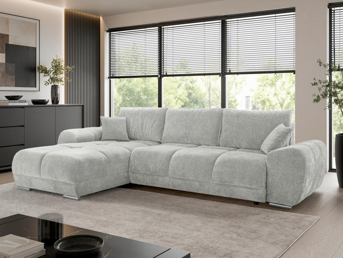 ECKSOFA  in Chenille Hellgrau  - Chromfarben/Hellgrau, KONVENTIONELL, Kunststoff/Textil (183/290cm) - Xora
