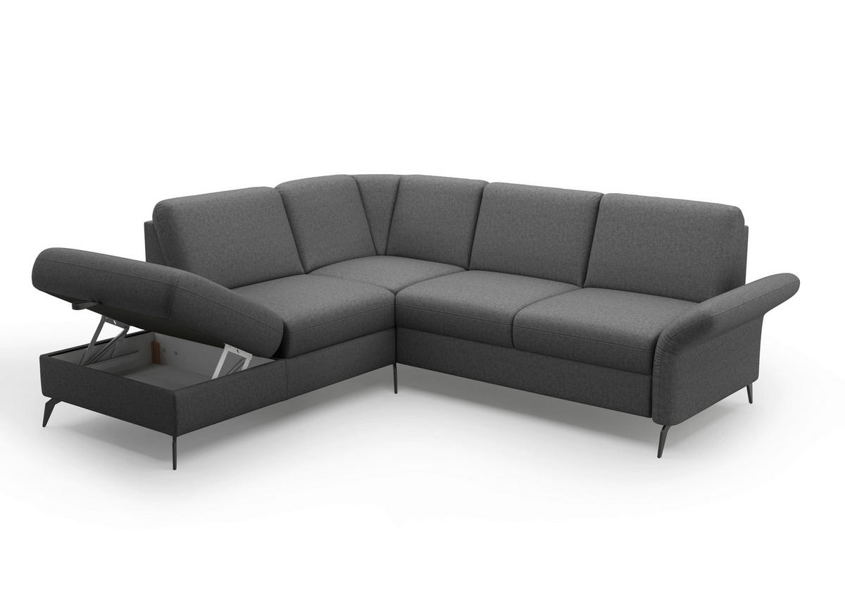 ECKSOFA ROCHELLE E Dunkelgrau Flachgewebe  - Dunkelgrau/Schwarz, KONVENTIONELL, Textil/Metall (216/240cm) - Sit & More