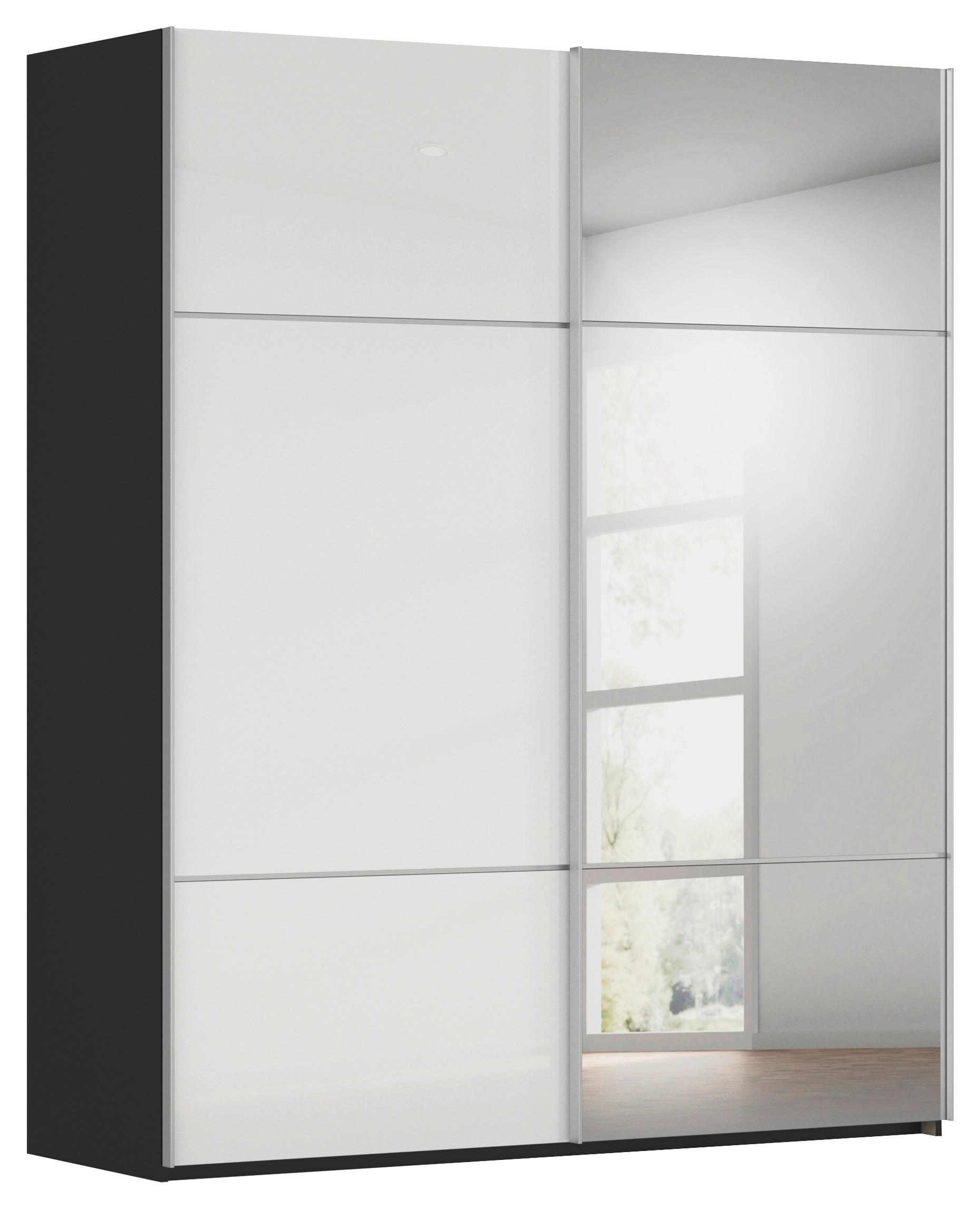 SCHWEBETÜRENSCHRANK 201/223/68 cm 2-türig Schwarz, Weiß  - Alufarben/Schwarz, KONVENTIONELL, Glas/Holzwerkstoff (201/223/68cm) - Novel