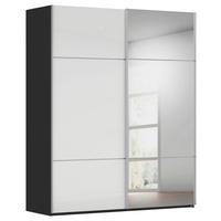 SCHWEBETÜRENSCHRANK in Schwarz, Weiss  - Weiss/Alufarben, Konventionell, Glas/Holzwerkstoff (181/223/68cm) - Novel
