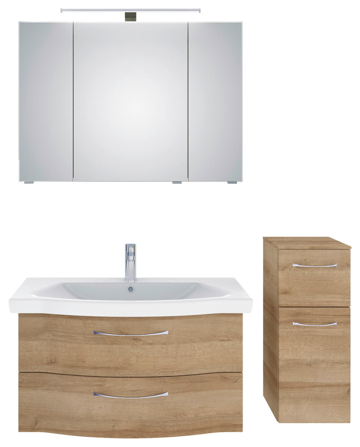 BADEZIMMER 4-teilig  in 128 cm  - Chromfarben/Eichefarben, KONVENTIONELL, Glas/Keramik (128cm) - Pelipal