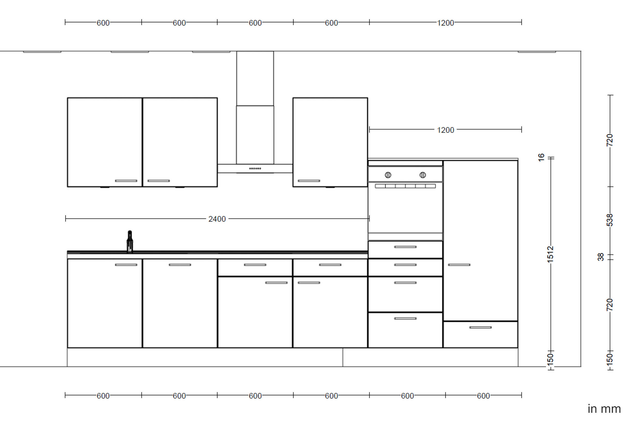 Thumbnail - Nobilia Küchenleerblock Touch, Grau, Eiche dunkel, Metall, 7 Schublade(n) Schubladen, nur wie online abgebildet bestellb...