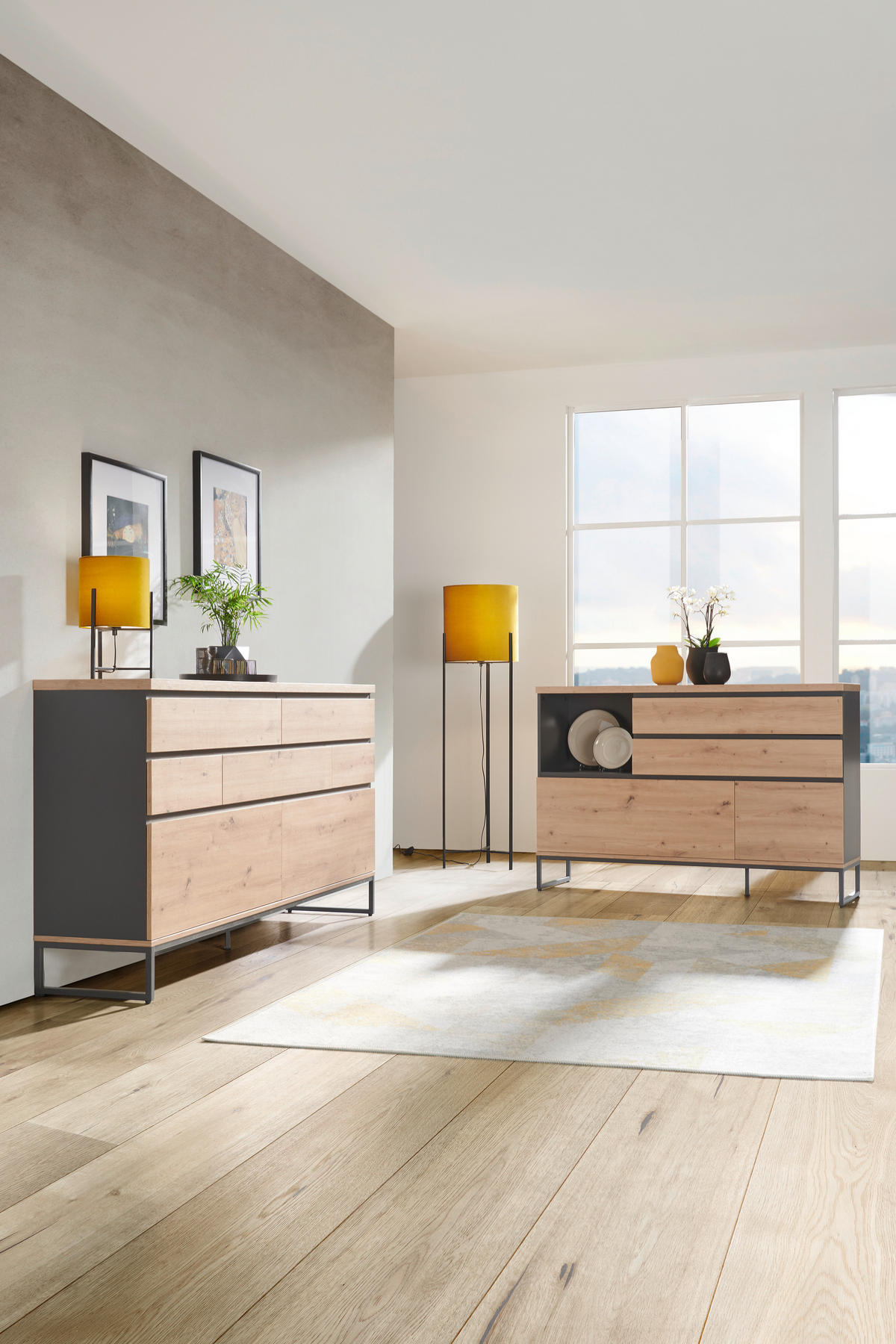 SIDEBOARD  in 189,2/95,8/40 cm  - Anthrazit/Eiche Artisan, KONVENTIONELL, Holzwerkstoff/Metall (189,2/95,8/40cm) - home24