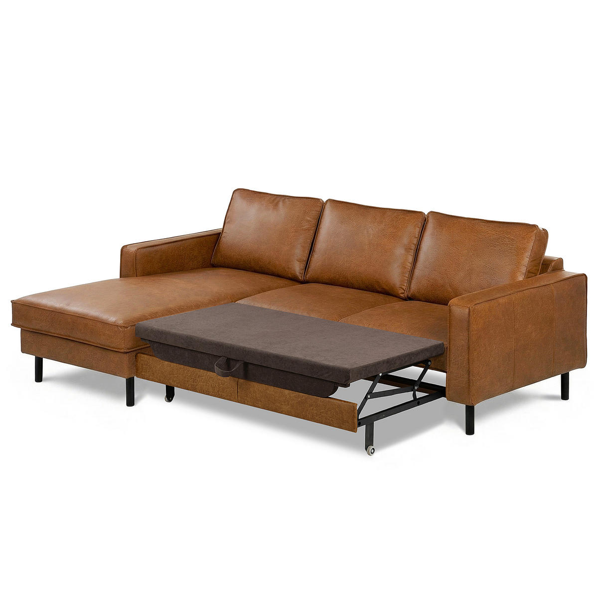 ECKSOFA  in Echtleder Cognac  - Cognac/Schwarz, Design, Leder/Metall (166/238cm) - Livetastic