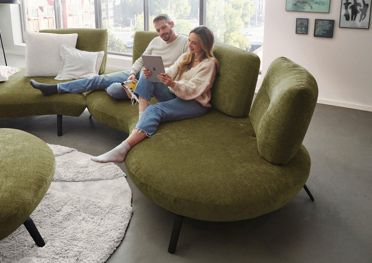 BIGSOFA Flachgewebe Olivgrün  - Schwarz/Olivgrün, Design, Textil/Metall (456/93/138cm) - Moderano