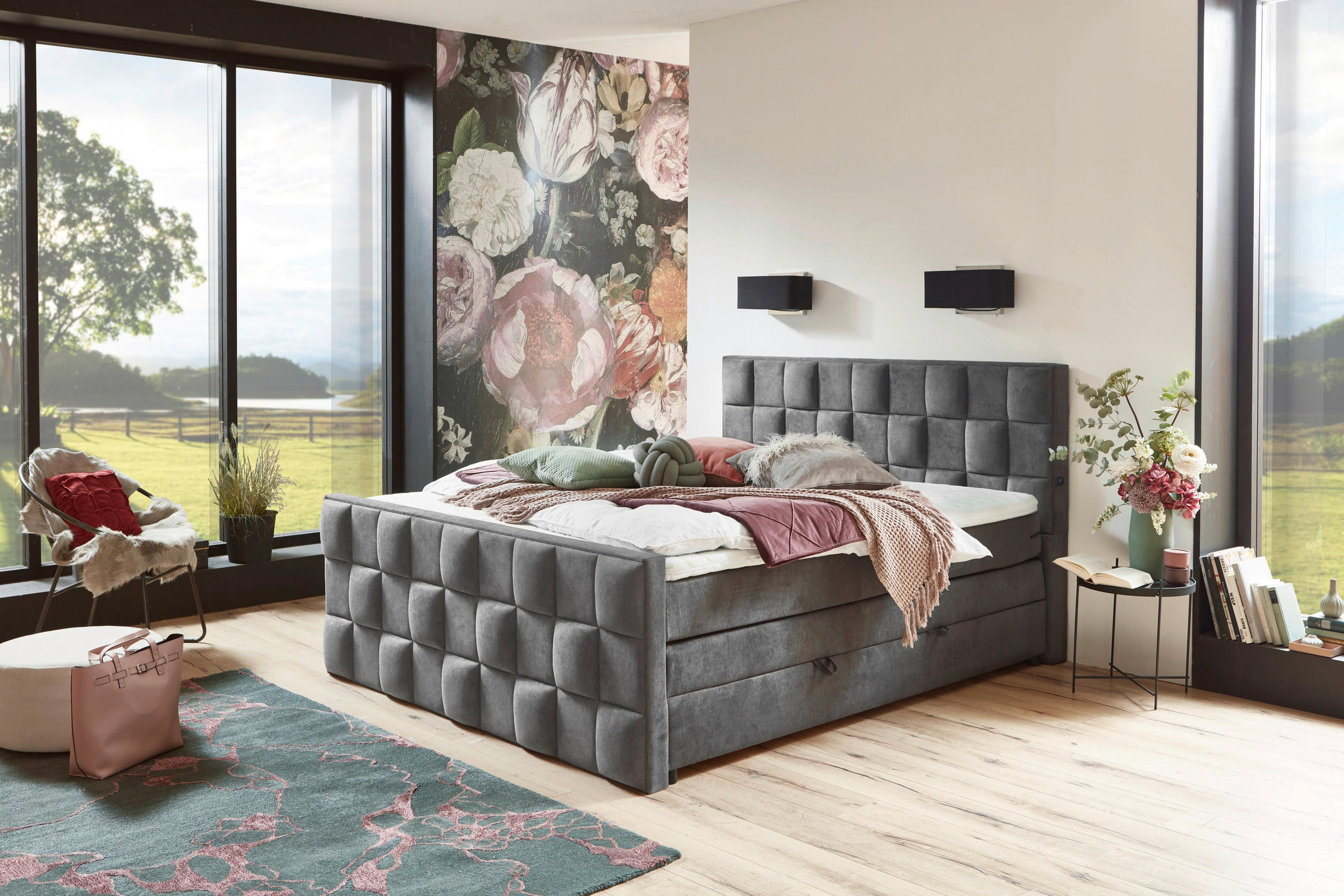 BOXSPRINGBETT 180/200 cm  in Grau  - Grau, MODERN, Kunststoff/Textil (180/200cm) - MID.YOU