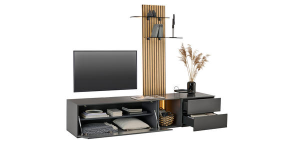 WOHNWAND  in Anthrazit, Eichefarben  221/160/50 cm  - Eichefarben/Anthrazit, Design, Glas/Holz (221/160/50cm) - Dieter Knoll