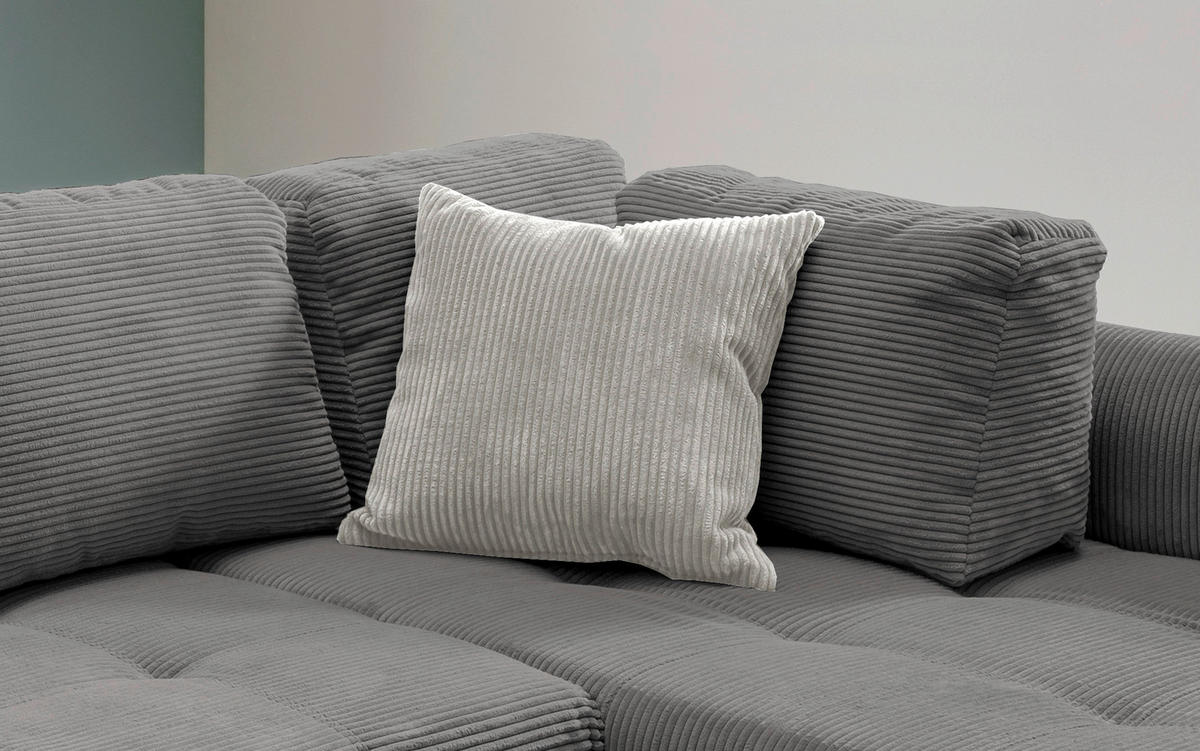ECKSOFA Grau Cord  - Silberfarben/Grau, Design, Holz/Textil (250/190cm) - MID.YOU