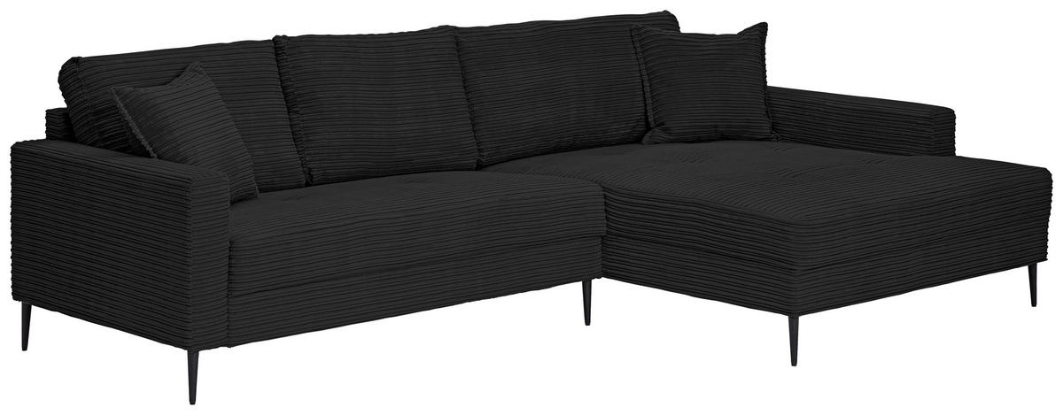 ECKSOFA in Cord Schwarz  276/173 cm  - Schwarz, KONVENTIONELL, Textil/Metall (276/173cm) - Carryhome