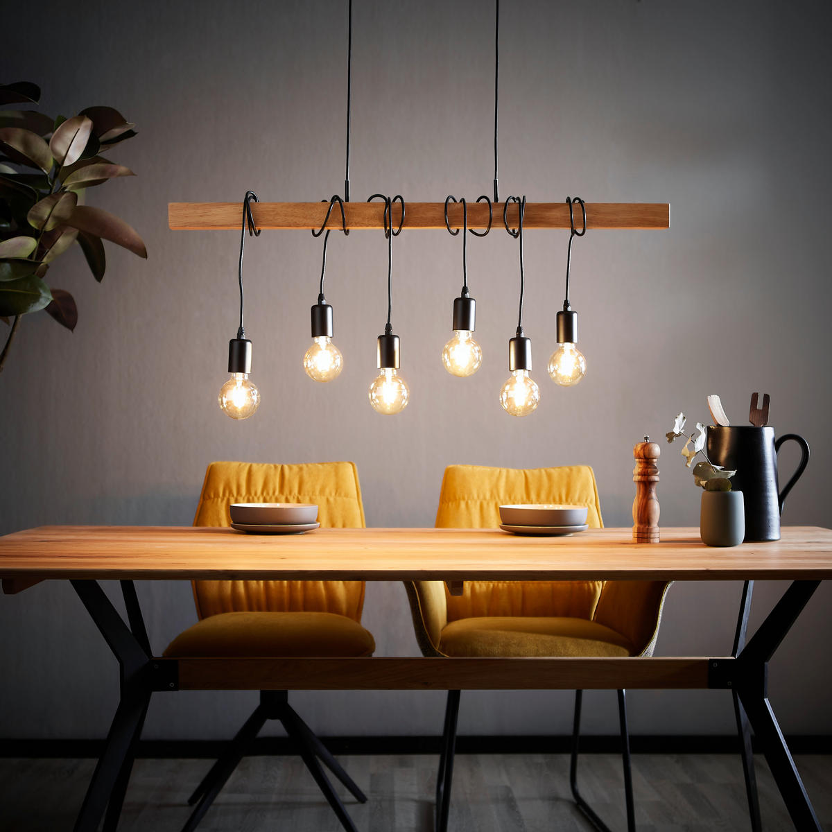 HÄNGELEUCHTE   100 cm  - Schwarz/Braun, Lifestyle, Holz/Metall (100cm) - Marama