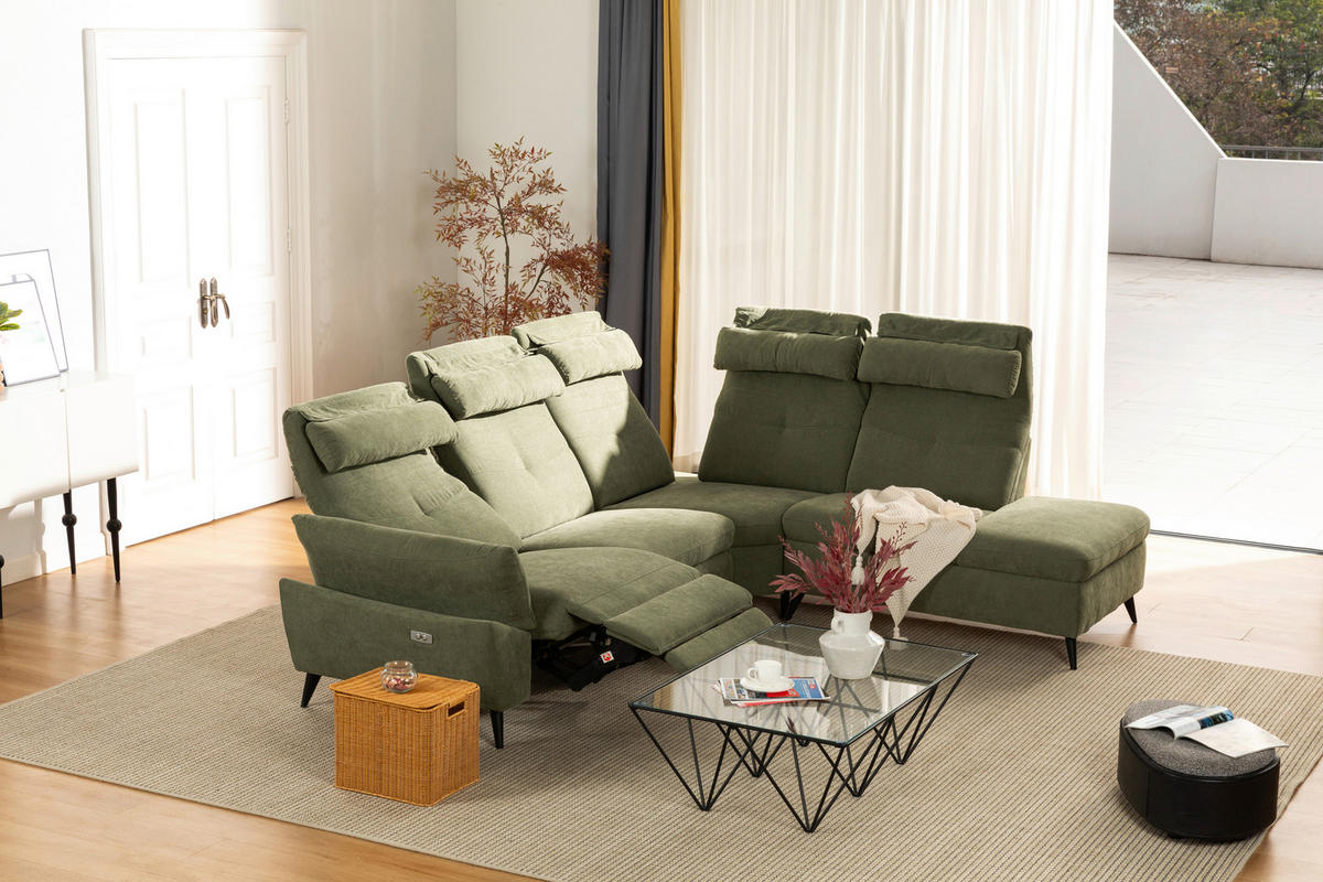 ECKSOFA Grün Leinenoptik  - Schwarz/Grün, Design, Textil/Metall (281/227cm) - Livetastic