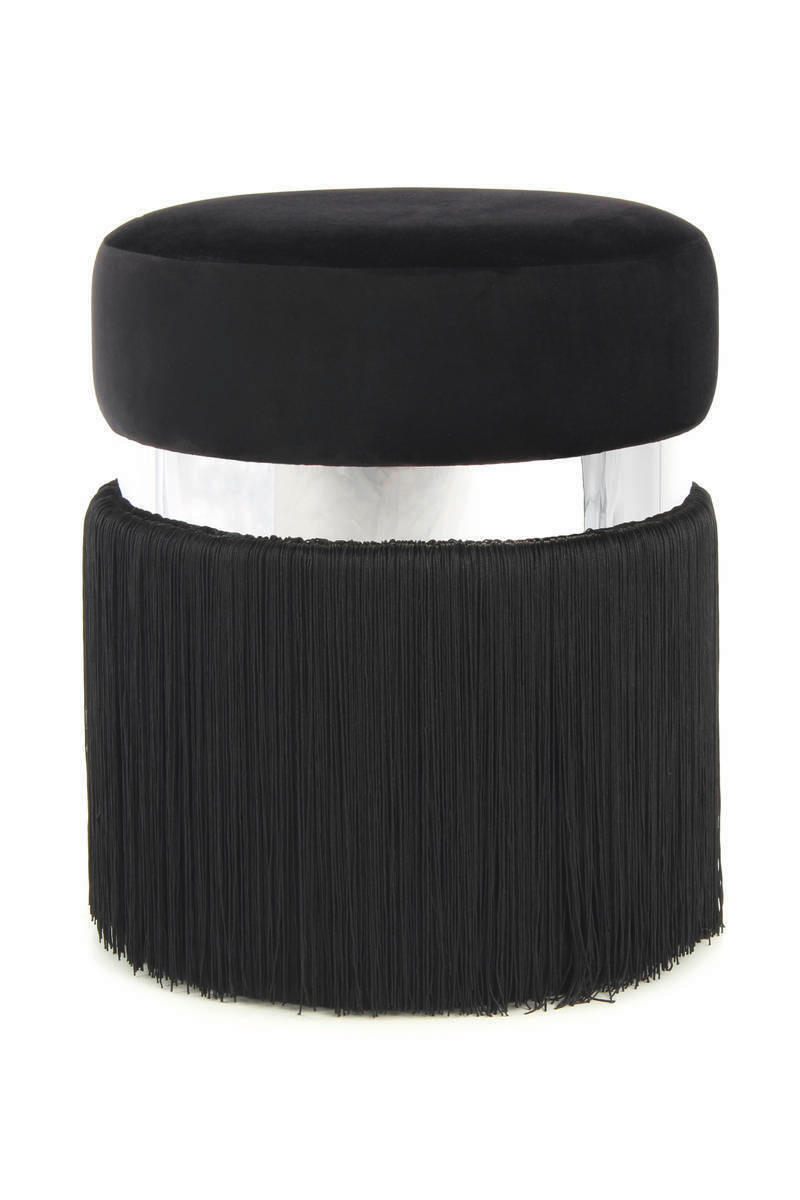 HOCKER Samt Schwarz, Silberfarben  - Silberfarben/Schwarz, Design, Kunststoff/Textil (38/45/38cm) - Kayoom