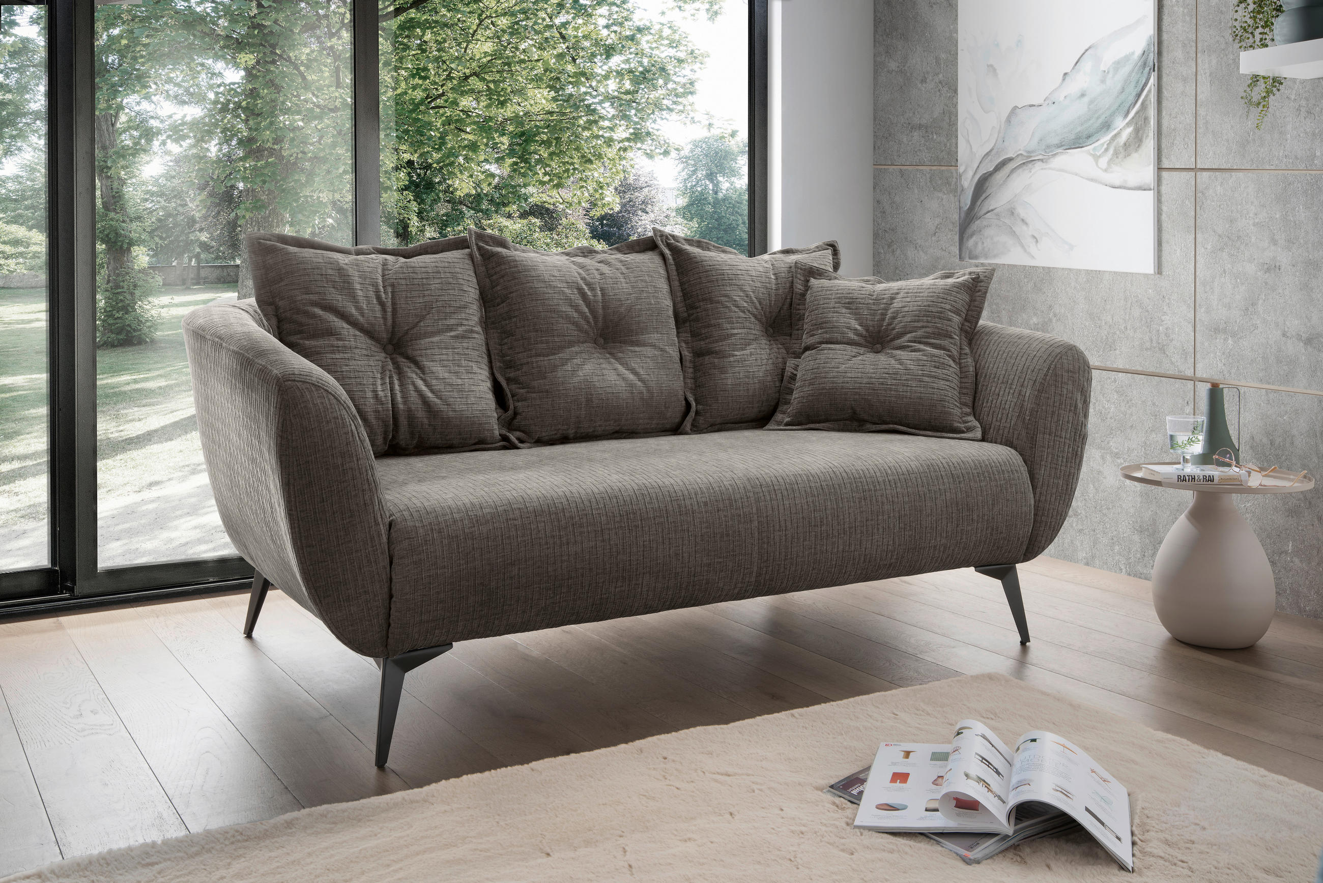 2,5-SITZER Mikrofaser Graubraun  - Graubraun/Schwarz, MODERN, Textil/Metall (196/94/103cm) - Livetastic