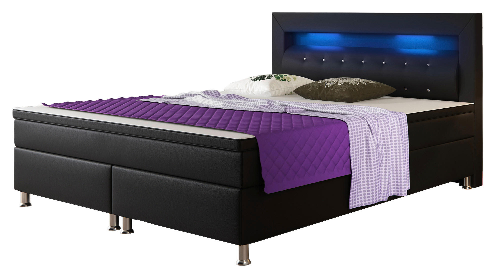 Boxspringbett mit Topper  in Schwarz  - Silberfarben/Schwarz, KONVENTIONELL, Leder/Textil (180/115/210cm) - MID.YOU