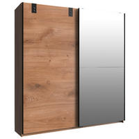 SCHWEBETÜRENSCHRANK 180/198/64 cm 2-türig Eichefarben, Silberfarben  - Eichefarben/Silberfarben, Basics, Holzwerkstoff (180/198/64cm) - MID.YOU