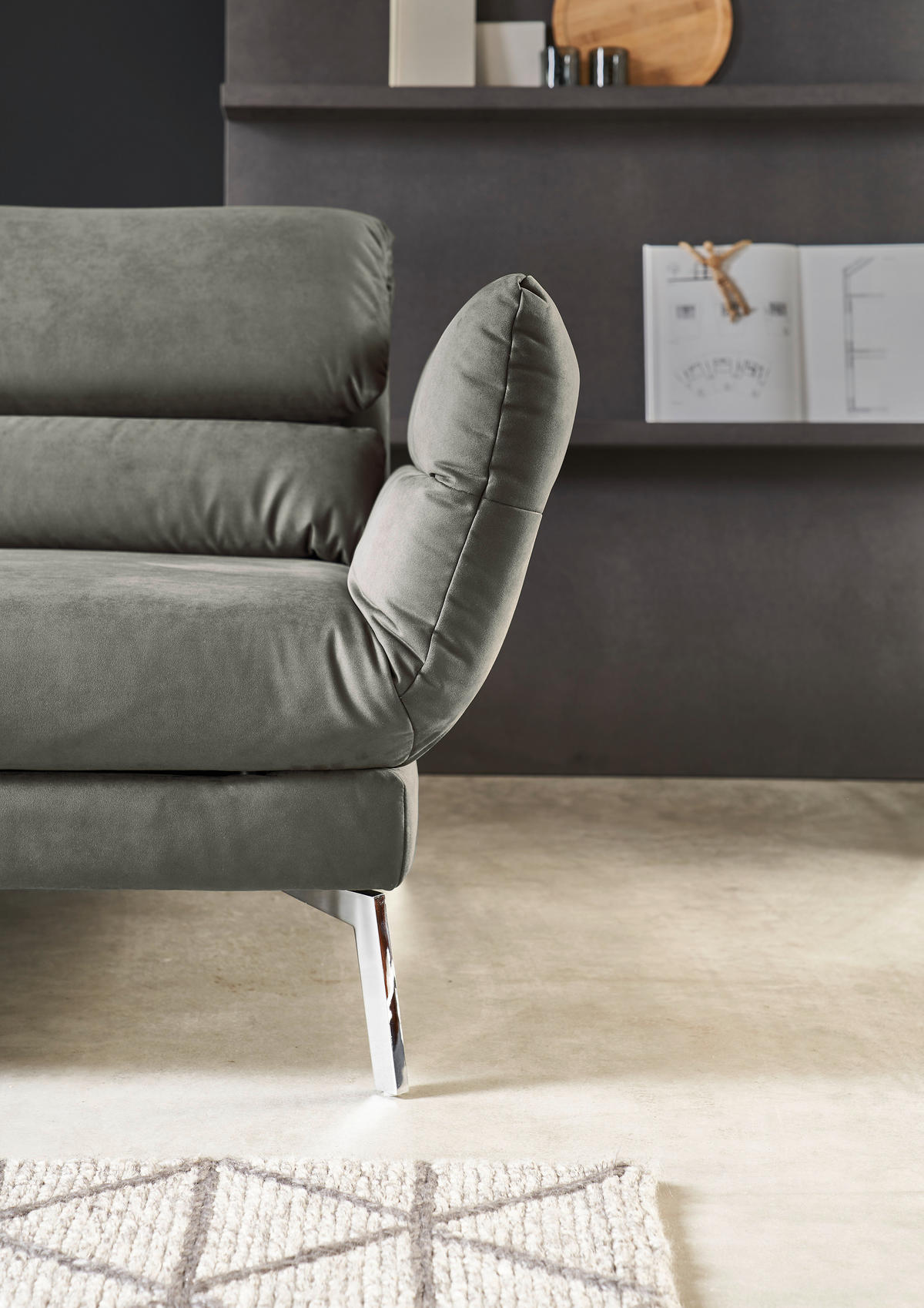 ECKSOFA Graphitfarben Mikrofaser  - Chromfarben/Graphitfarben, Design, Textil/Metall (279-327/176-217cm) - Dieter Knoll