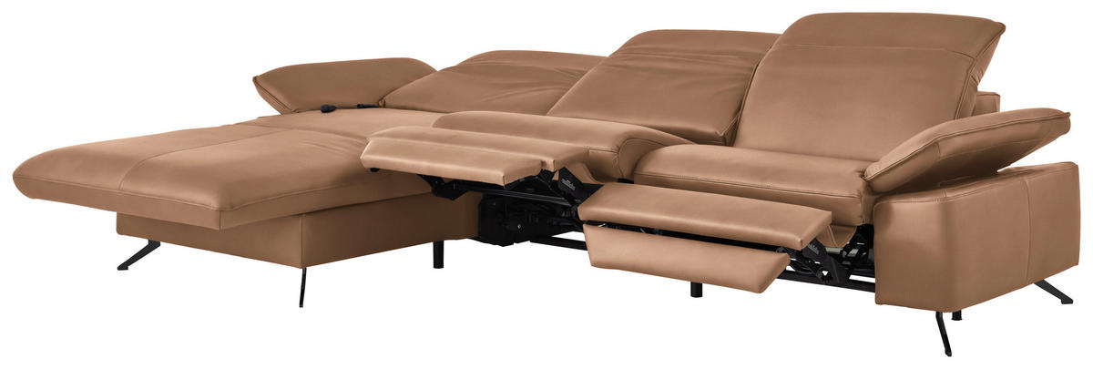 ECKSOFA  Echtleder Hellbraun  - Hellbraun/Schwarz, Design, Leder/Metall (169/307cm) - Beldomo Premium