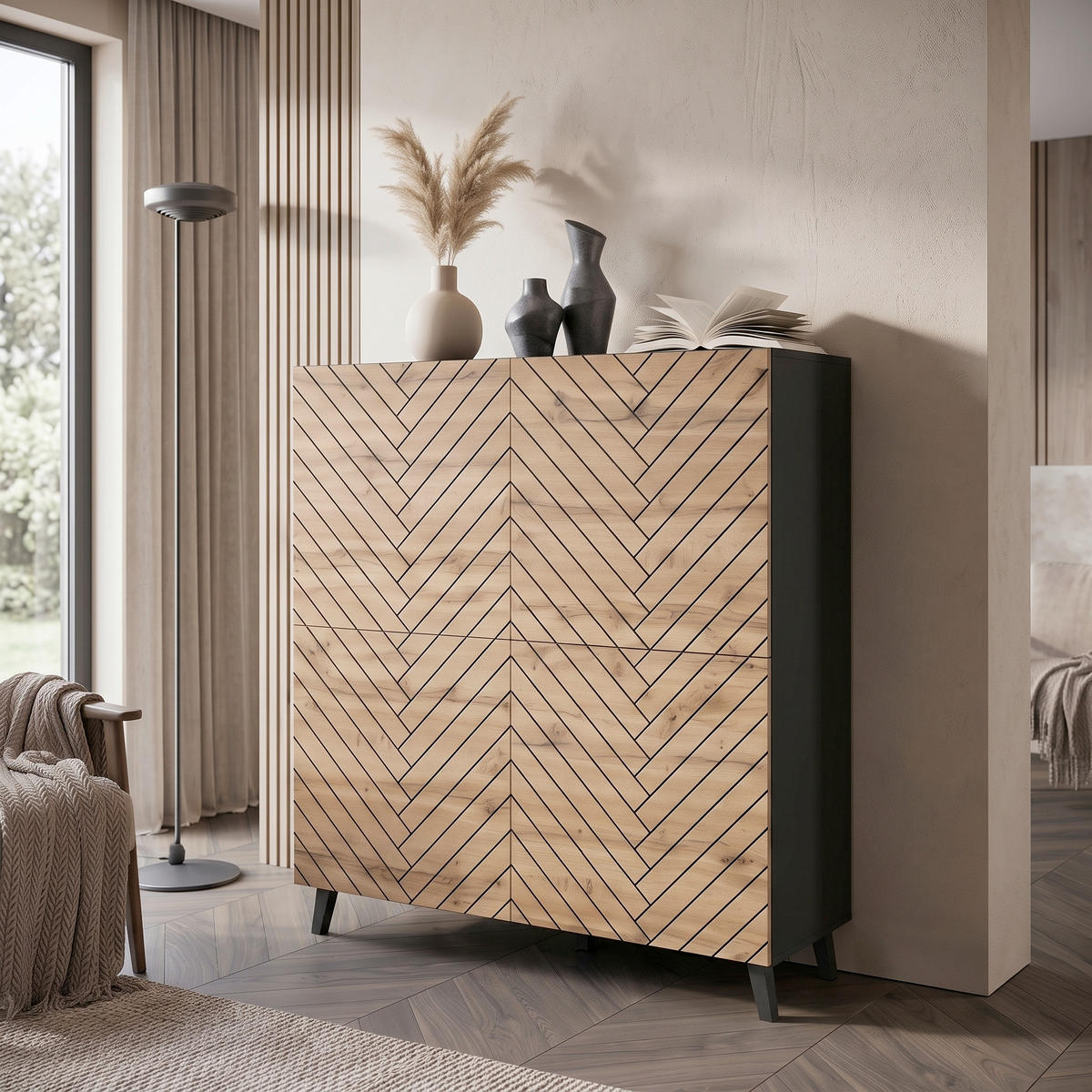 HIGHBOARD Phuket 120/130/39 cm  - Eiche Wotan/Schwarz, Trend, Holzwerkstoff/Kunststoff (120/130/39cm) - P & B