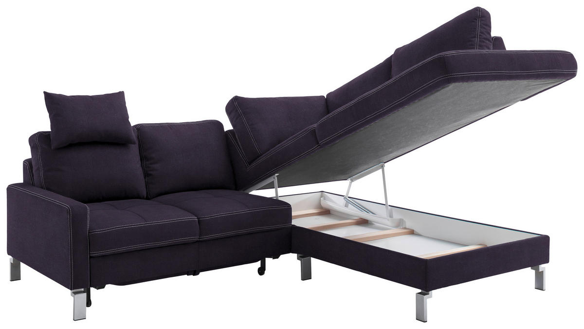 ECKSOFA in Mikrofaser Schwarz  - Chromfarben/Beige, Design, Textil/Metall (229/200cm) - Pure Home Lifestyle