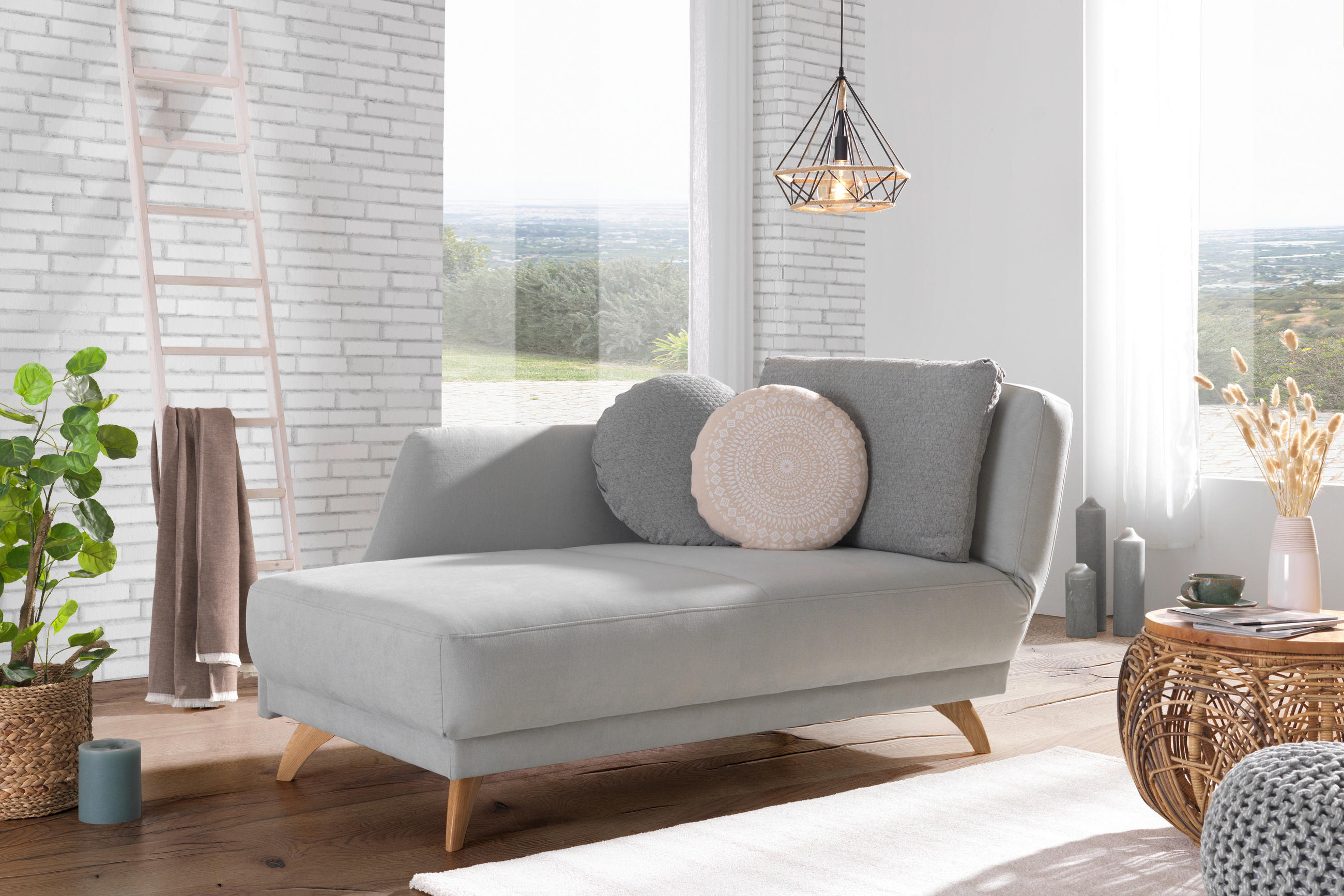 RÉCAMIERE in Flachgewebe Mintgrün  - Eichefarben/Mintgrün, Modern, Holz/Textil (205/74-87/94cm) - Bali